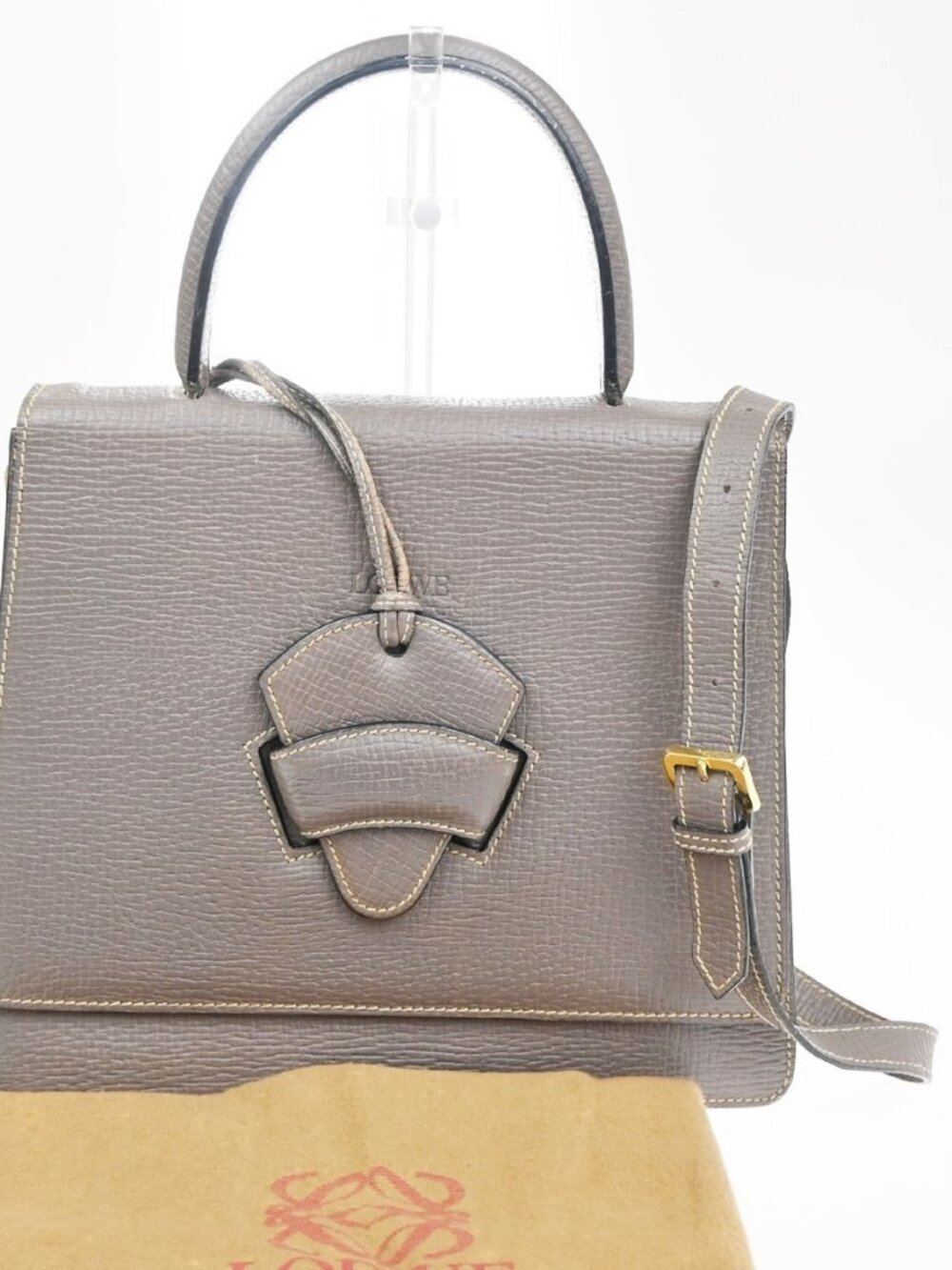 LOEWE Logo Barcelona 2Way Shoulder Bag Embossing Leather Purple GHW 86KC880